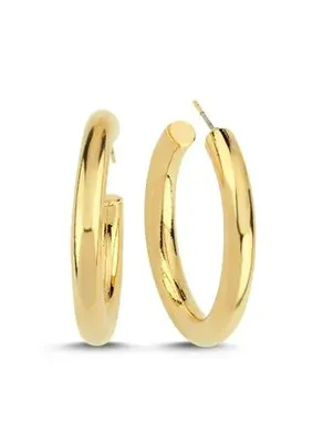Lisalina Lisa Lina  Golden Midi Circle Hoops Halka Formlu Altın Kaplama Orta Boy Küpe