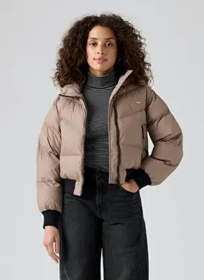 Levi's Levis Bej Kadın Kapitone Mont NOE WESTERN CROP PUFFER TAUPE GRAY