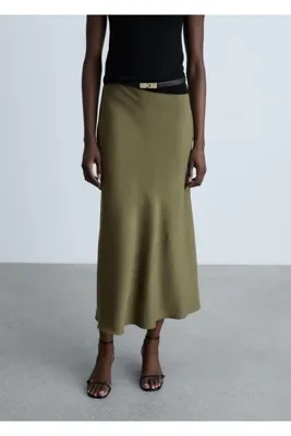 MANGO Woman Saten midi etek