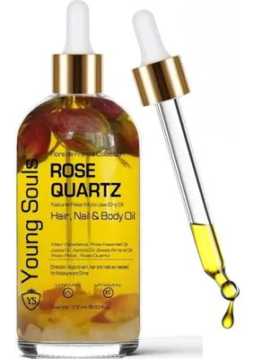 Aromatherapy Rose Quartz Multi Use Oil Gül Kuvars Yüz Saç Tırnak & Vücut Bakım Kuru Yağ 100 M