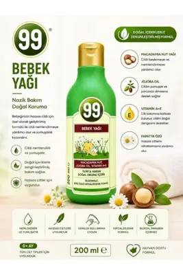 99 Bebek Yağı 200 ml Hassas Ciltler İçin Nemlendirici Bebek Bakım Yağı