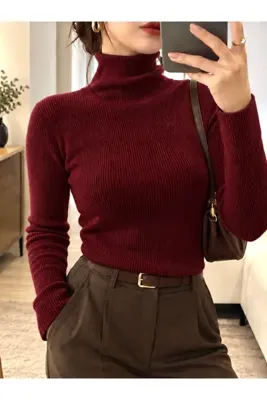 LUPERCUS unisex bordu trıko kazak balıkçı yaka slimfit boğzlı kazak