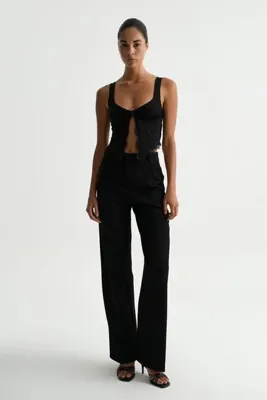 Açelya Okcu Premium VENTO Orta Bel Wide Leg Dokuma Pantolon