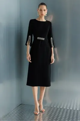 Moda İlgi Beli Kemerli Elbise 60031 Siyah