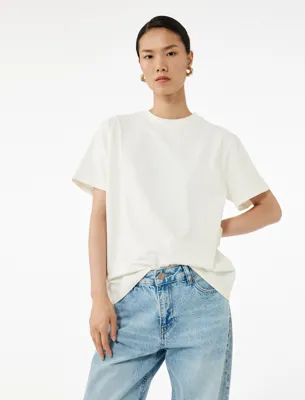 Koton Kısa Kollu Bisiklet Yaka Pamuklu Basic Oversize Tişört