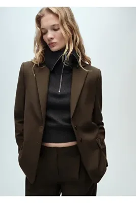 MANGO Woman Düz kesim blazer ceket