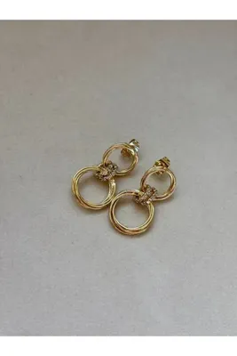 plnstudio Xuping Yuvarlak Taşlı Gold Küpe