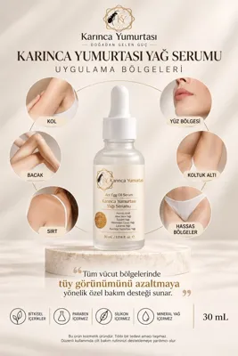 Diğer Karınca Yumurtası Yağı Serumu 30 Ml Formik Asit Ve Bitkisel Yağ İçerikli Tüy Azaltıcı, Tüy İnceltici Ve Nemlendirici Cilt Bakım Serumu