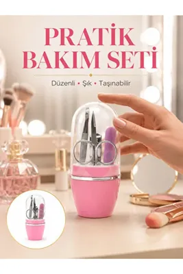 OEM Tırnak Bakım Manikür Pedikür Seti 4 Parça Pembe Kompakt Taşınabilir Tasarım