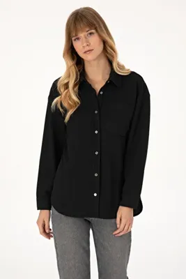 U.S. Polo Assn. Kadın Siyah Örme Gömlek 50309039-VR046