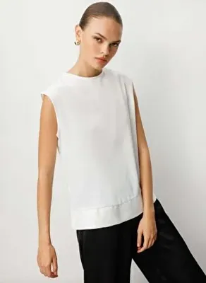 Mizalle M1MZ1030100062 Beyaz Kadın Bisiklet Yaka Saten Bluz