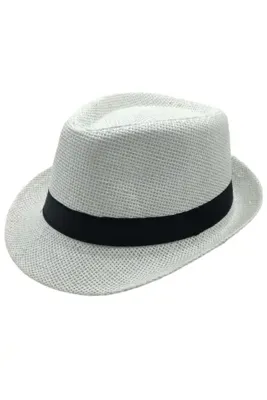 AXE SPORTSWEAR Yazlık Beyaz Renk Şerit Detaylı Güneşten Koruyucu Hasır Fötr Şapka Straw Hat