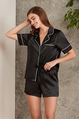 Pierre Cardin Saten Biyeli Kadın Pijama Takımı - 1205 Siyah
