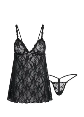 Skims Stretch Lace Siyah Slip ve Thong Set