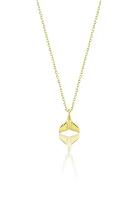 Söğütlü Silver 925 Ayar Gümüş Kolye Altın Kaplama Yunus Kuyruğu Motifli Minimal Şans Kolyesi SGTL13626GOLD