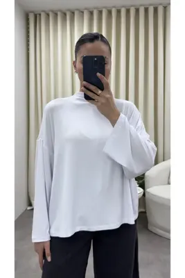 YOUR NAME Dik Yaka Oversize Dökümlü Uzun Kol Beyaz Bluz