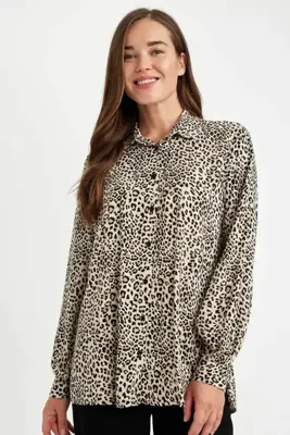 Defacto Relax Fit Leopar Desenli Uzun Kollu Gömlek D1078AX24AU