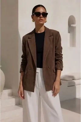 byGülce Kadın Vintage Stil Blazer Fitilli Kadife Ceket