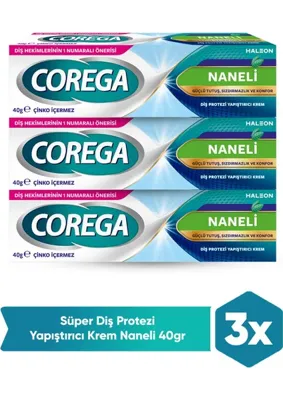 Corega Süper Protez Yapıştırıcı Krem Naneli Gün Boyu Güçlü Tutuş 40 gr x3 Adet