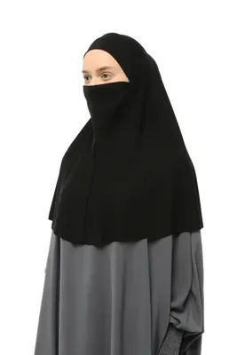 Altobeh Hazır Türban Peçeli Pratik Eşarp Tesettür Nikaplı Hijab - Namaz Örtüsü Sufle (XL) - Siyah
