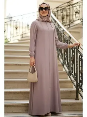 Neva Style Fermuarlı Bej Tesettür Abaya 45307BEJ