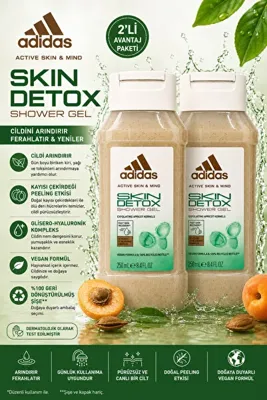 adidas Active Skin & Mind Skin Detox Duş Jeli 250 ml - Kayısı Çekirdeği İçeren Peeling Etkili X 2 Adet