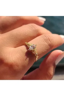 FasekGold Milda Love Signity Swaroski Taşlı Evlilik Teklifi Prenses 925 Ayar 0.50 Karat Gümüş Yüzük