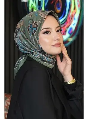 AFVENTE Damla Motif Desen Yeşil Soft Pamuk Eşarp