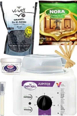 Depi Roll 800ml Ağda Isıtıcı Makine + Vivet Naturel Inci Boncuk Ağda 250gr+ Nora Tüy Dökücü+ Ağda Seti 6 Prç