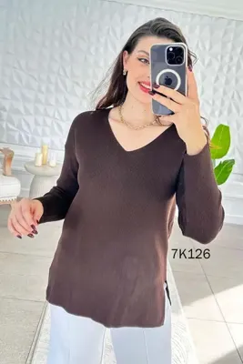 İnce Topuk V Yaka Triko Bluz 7K126