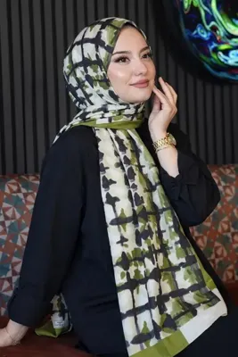AFVENTE Batik Çizgi Desen Zeytuni Soft Pamuk Şal