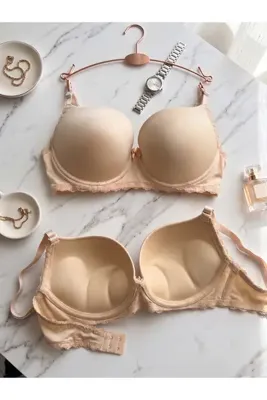 Lavint Homewear Ten Rengi Ultra Push-Up Dantel Detaylı Destekli Balenli Slikonlu Sihirli Sütyen