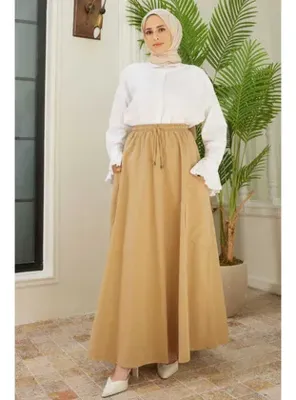 Neways 2277-Yancepli Mevlana Lastikli Etek Bej
