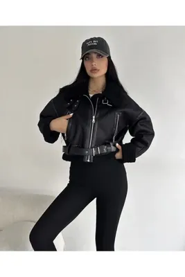 VESS MODA Biye Detaylı Midi Kadın Deri Mont