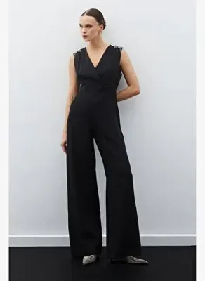 Sateen Aksesuar Detaylı Tulum - Siyah