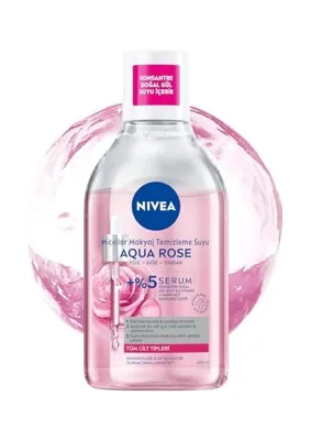 Aqua Rose Gül Suyu ve Serum Içeren Çift Fazlı Micellar Makyaj Temizleme Suyu 400 ml Yüz Göz Dudak Spf Filtrelerini Temizler