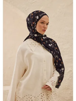 Fresh Scarfs Soft Flowers  Desen Rami Şal Lacivert