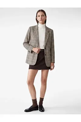 Koton Cepli Düğmeli Uzun Kollu Kruvaze Ekose Blazer Ceket