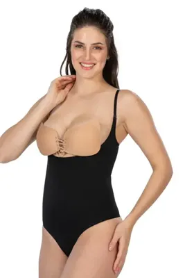 Emay Korse Siyah Göğsü Açık Askılı String Body Korse 2076