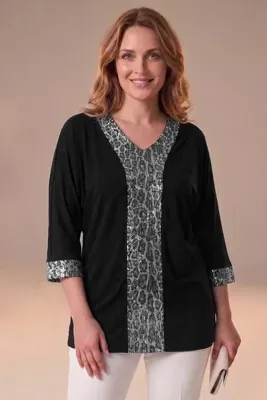 Fulla Moda Pullu Leopar Desenli Yarasa Kol Bluz