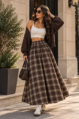 LiliaBoutique Kadın Premium Lastikli Cepli Günlük Rahat Etek Poplin Kumaş (95 CM)