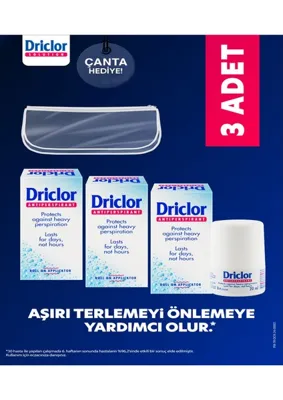 Driclor Aşırı Terleme Önleyici Roll-On Antiperspirant 20 ml X3 Hediye Çanta ile Kullanıma Uygun