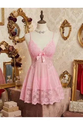 Secret Garden Lingerie Pembe Çiçek Dantelli Fırfırlı Babydoll Gecelik