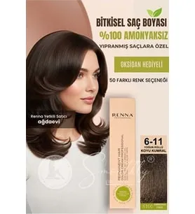 Renna AMONYAKSIZ Bitkisel Yıpranmış Saçlar İçin Saç Boyası 6-11 YOĞUN KOYU KÜLLÜ KUMRAL 60ml