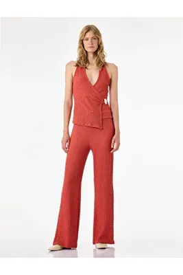Koton X Selected by Melis Ağazat - Bürümcük Kumaş Beli Bağcıklı Düz Bol Paça Pantolon