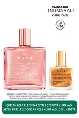 Nuxe Çok Amaçlı Altın Parıltılı Çiçeksi Kuru Yağ (Yüz, Vücut, Saç) 50 ml-Işıltılı Kuru Yağ 10 ml Hediye