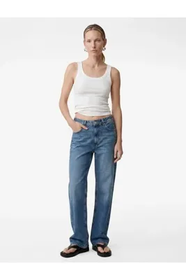 Koton Pamuklu Cepli Düğmeli Normal Geniş Paça Jean Pantolon - Baggy Jeans
