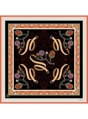 19v69 ITALIA Kemer Zincirli Desen Black Seri Twill Eşarp Askısı ile Birlikte 90x90 cm Somon
