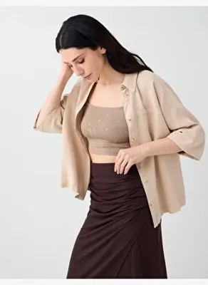 Jimmy Key Açık Kahverengi Parlak Taş Detaylı Askılı Bralet