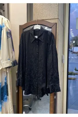PERA MODA İç Göstermeyen Jakarlı Oversize Uzun Şık Kadın Gömlek